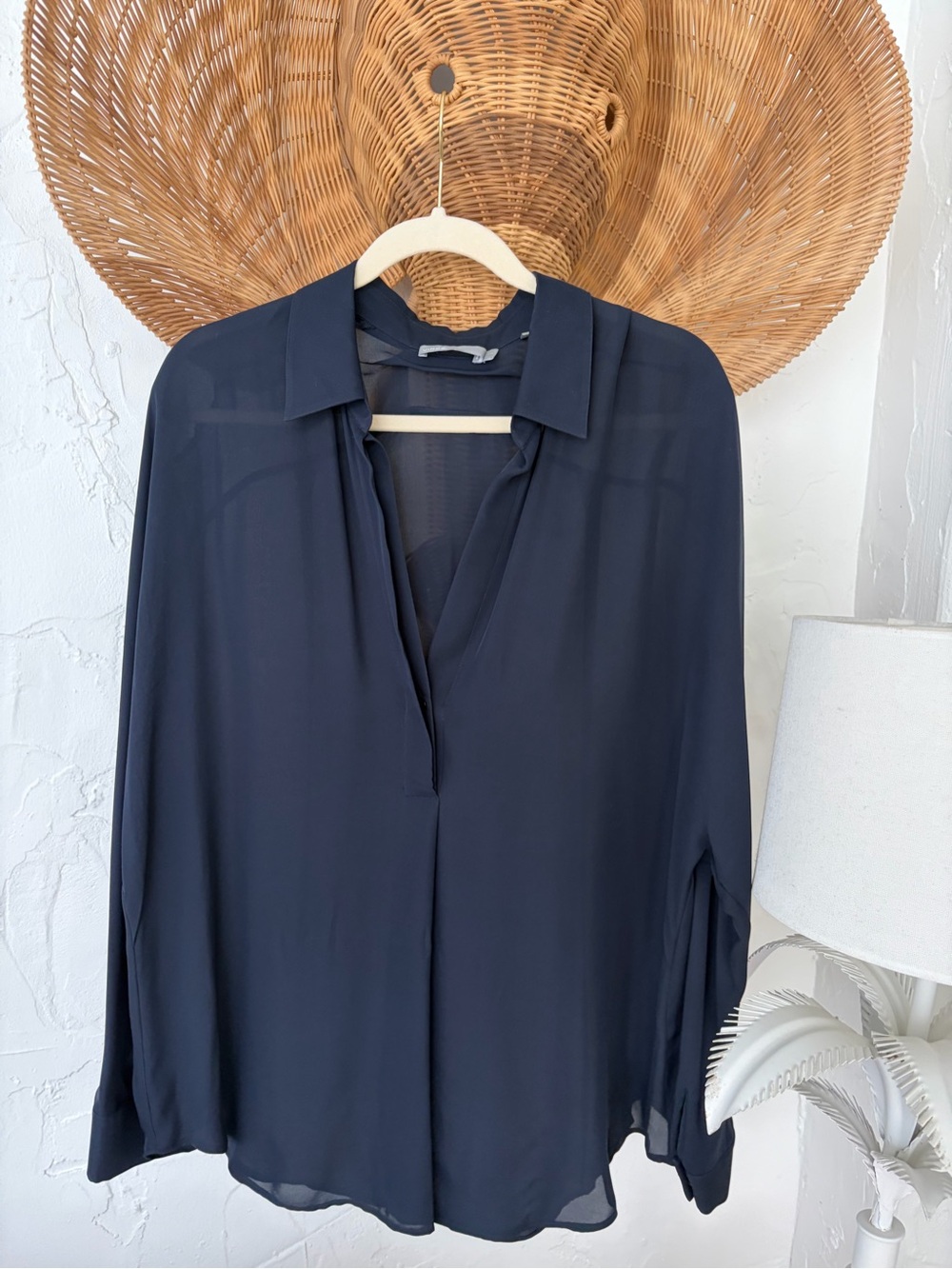 Vince Navy Silk Long Sleeve Tunic
